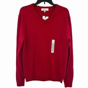 Turnbury V-Neck 100% Extra Fine Merino‎ Wool Pullover Sweater S Preppy Light Red